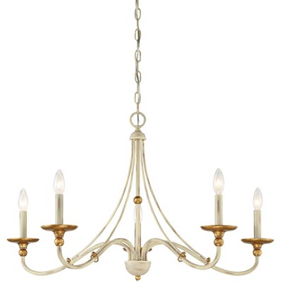 Minka Lavery White Gold Pendant Chandelier 28" Wide Farmhouse French 5-Light Fixture for Dining Room House Foyer Kitchen Entryway