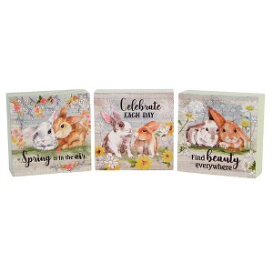 Home Decor 2.5 Inch Bunny Love Blocks Springtime Rabbit Flowers Box Signs - 1 of 3