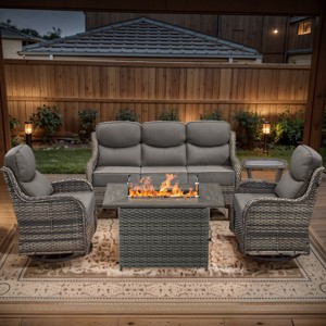 Belord Patio Furniture Set with 6-INCH Extra Thick Cushion, 5 Pieces Outdoor Patio Furniture Set with Swivel Chairs, Sofa Couch, and Firepit Table - 1 of 4