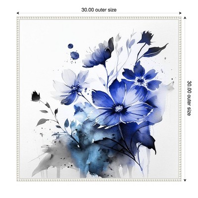 Blue Spring Floral III Abstract Canvas Wall Art with White Floater Frame