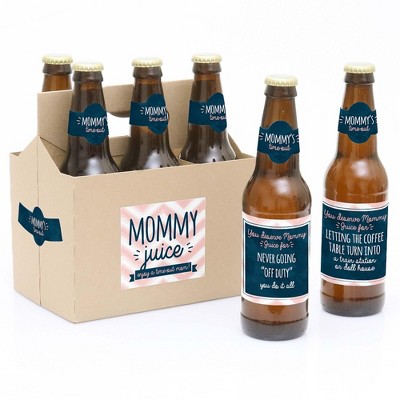 Big Dot of Happiness Mommy's Time-Out - Decorations for Women- 6 Beer Bottle Label Stickers and 1 Carrier