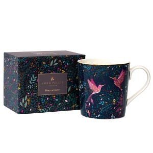 Sara Miller London India Hummingbird Mug - 12oz Fine China Coffee Cup with 22ct Gold Detail, Blue Collectible Drinkware - 1 of 4