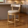 HomeRoots 26" Beige and Natural Faux Leather and Solid Wood Low Back Counter Height Swivel Bar Chair - 2 of 4