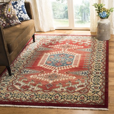 Reversible Red Synthetic 59" Easy-Care Rectangular Rug