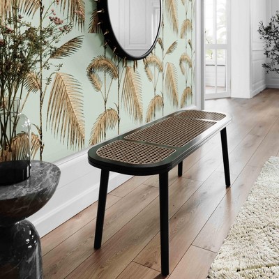 Emilia Acacia and Cane Multi-Color Tapered Leg Bench