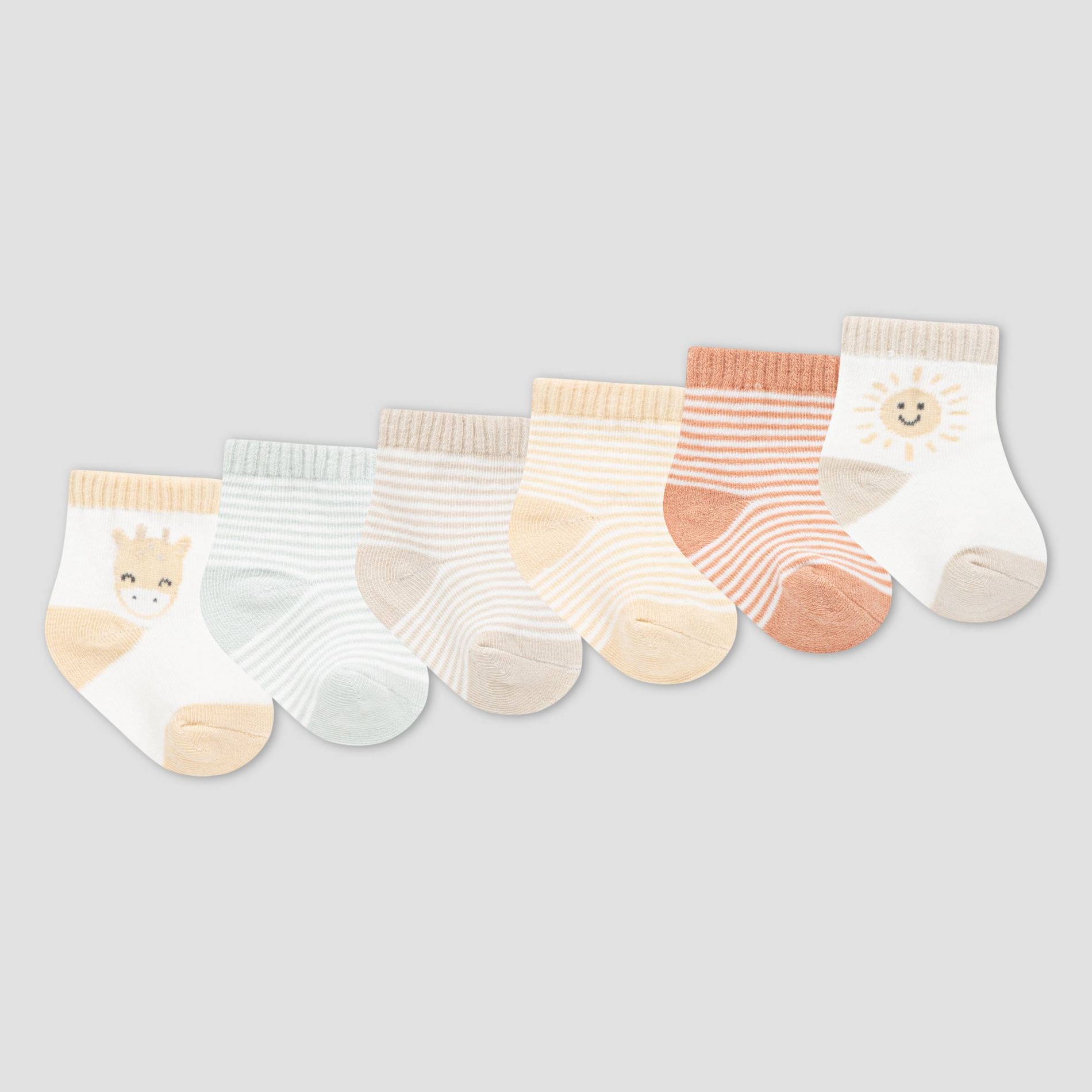 Huggies Baby 6pk Socks - Brown: Organic Cotton, Lightweight Knit, Giraffe Pattern, Rib Cuffs, Ankle Height, 0-6 Months