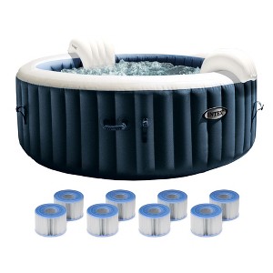INTEX PureSpa Plus 4 Person Portable Inflatable 77" Round Outdoor Bubble Jet Spa Hot Tub with 8 Type S1 Easy Set Spa Filter Replacement Cartridges - 1 of 4