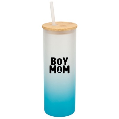 Elanze Designs Boy Mom Pine Tree Love Family Son Wrap-Around Design 25 Ounce Frosted Gradient Glass On-The-Go Coffee Travel Skinny Tumbler Mug Cup,