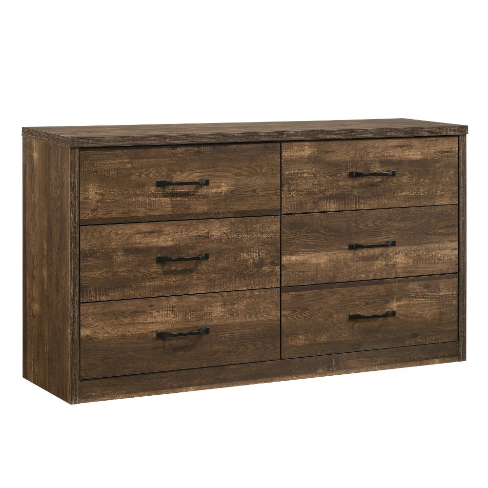 Photos - Dresser / Chests of Drawers Culver Rustic 6 Drawer Dresser with Usb Ports Walnut - miBasics