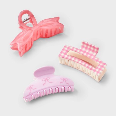 Girls' 3pk Bow Claw Clip Set - art class™ Pink: Hair Styling, Solid Pattern, All Hair Types