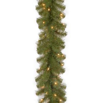 National Tree Company Pre-Lit Artificial Christmas Garland, Green, North Valley Spruce, Dual Color LED Lights, Plug In, Christmas Collection, 9 Feet