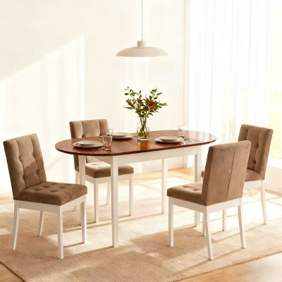 Homy Casa Drop-Leaf Dining Table, White and Walnut – Space-Saving Convertible Design