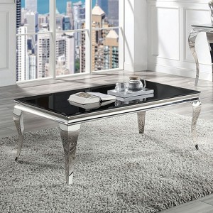 Glam Contemporary1pc Coffee Table Black Glass Top Silver Color Table Living Room Stainless Steel Cabriole-Style Legs - 1 of 1