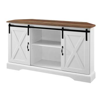 Robinson Rustic Transitional Sliding Barn Door Corner TV Stand for TVs up to 58" Rustic Oak/Solid White - Saracina Home