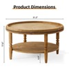 Kumasinova 31.3" Bohemian Round Coffee Table with Beaded Trim,2-Tier Center Table with Curved Solid Wood Legs,Side Table for Living Room,Walnut Brown - 2 of 4