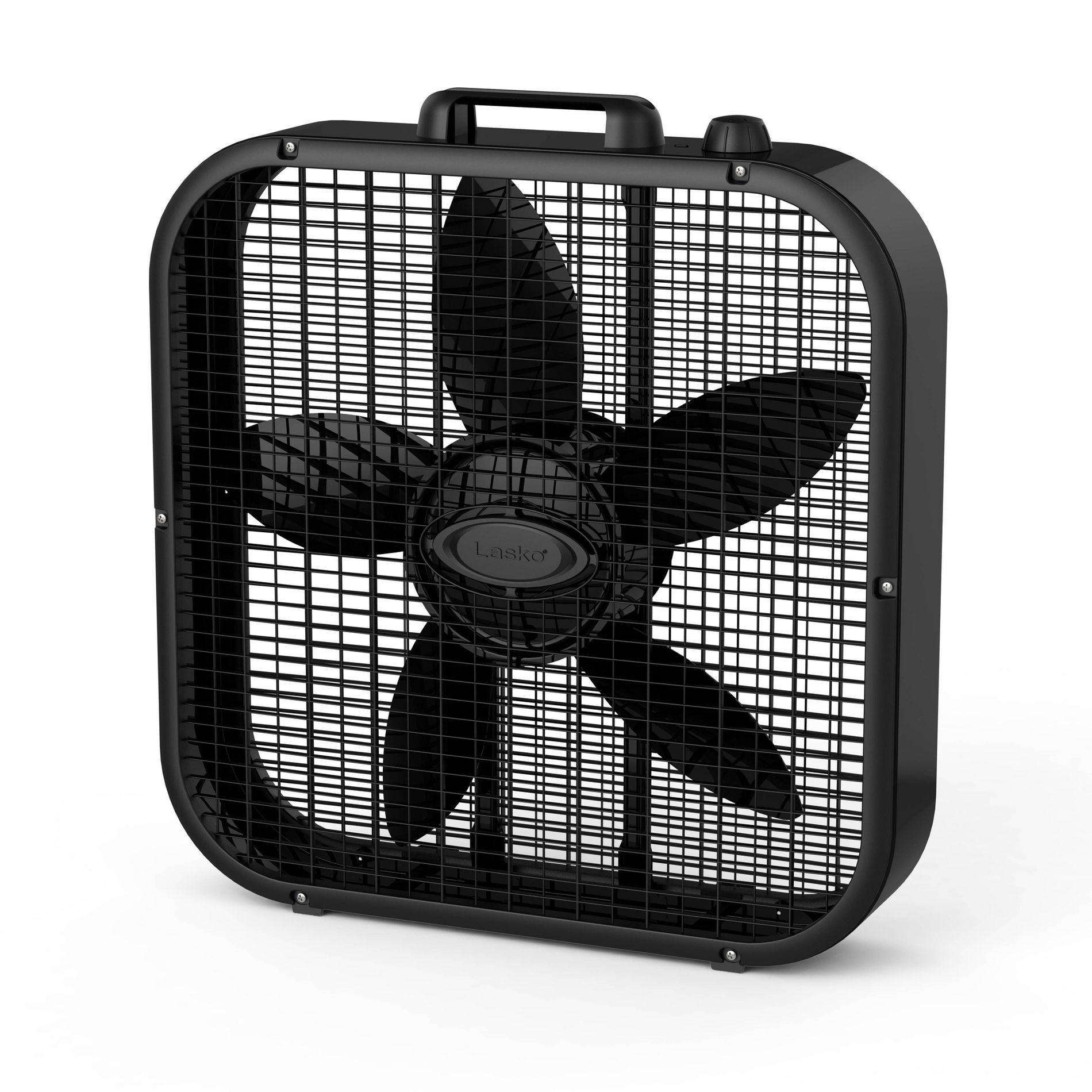 Lasko Box Fan Black: 20" Portable Floor Fan, 3 Speeds, Indoor Use, ETL Listed, Air Circulation for Rooms 100-300 sq. ft.
