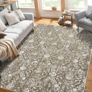 Farmhouse Floral Area Rug – Washable, Low Pile, Non-Slip, Stain-Resistant Carpet for Bedroom or Living Room - 1 of 4