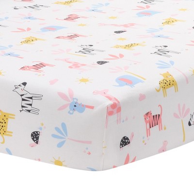 Pink Cotton Jersey Baby Unisex Safari 3-Piece Crib Bedding Set