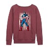 Women's - Marvel - Captain America Retro Distressed Flag Lightweight French Terry Wide Neck Long Sleeve Graphic Shirt - 2 of 4
