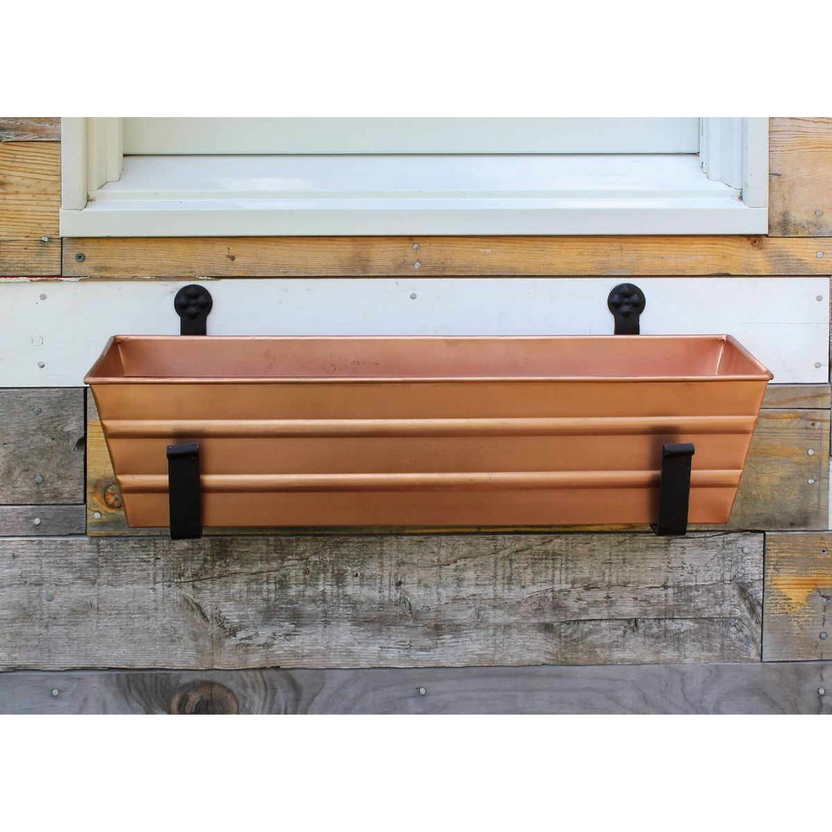 22" Wide Rectangular Steel Planter Box with Wall Brackets: ACHLA Designs, Indoor/Outdoor Use - thumbnail 2