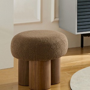 TUYOHW Mushroom Stool,Plush Ottoman with Wooden Look Legs,17 Inch Barrel Shaped Accent Stool for Living Room Entryway - 1 of 4