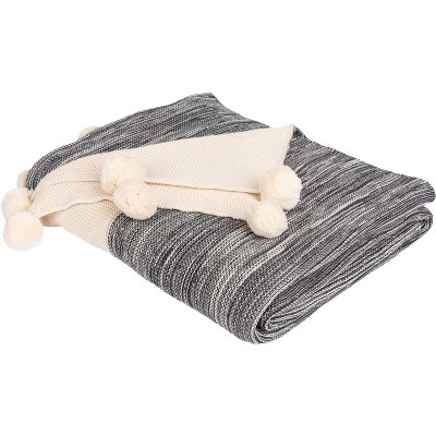 Orie Pom Pom Throw Blanket - Dark Grey/Natural - 50" x 60" - Safavieh