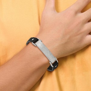 Chisel Stainless Steel Polished Scratch Finished Black Leather Adjustable ID Bracelet - 1 of 4