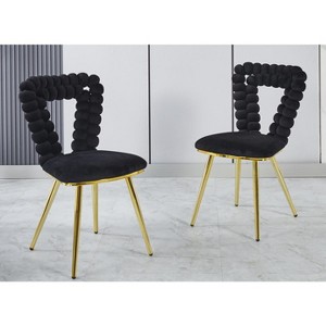 Vynxaria Modern chair(set of 2 ) with golden color iron tube legs, black soft cushions and comfortable backrest - 1 of 4