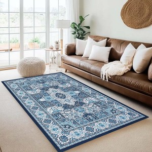Boho Area Rug, Modern Geometric Rug Vintage Medallion Washable Low-Pile Carpet for Living Room, Bedroom (Stain Resistant, Non-Slip) - 1 of 4