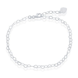 Bella Silver Sterling Silver Anklet W/Hanging Heart - Silver - 10+1 Inch - 1 of 2