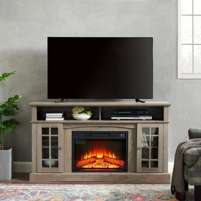 ORRD 58" TV Stand with 23" Fireplace Insert, Fits TVs up to 65", with Open & Closed Storage, Modern Entertainment Console, Gray Wash