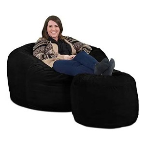 Ultimate Sack 4ft Bean Bag Chair and Footstool, Oversized Comfortable Indoor Floor Lounger, Giant Foam-Filled Furniture for Relaxing, Black Suede - 1 of 4