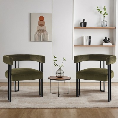Set Of Two Accent Chairs,Barrel Armchair,Minimalist Velvet Fabric With Black Leg Accent Chair,Curved Back Living Room Chairs-Cuddlewood