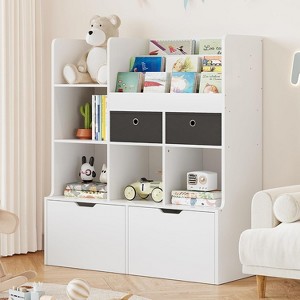 Children's Playthings Storage Organizer and Bookshelf - Modern Wooden Bookcase with Drawers, Cubbies, Floor Storage Cabinet for Playroom, Classroom - 1 of 4