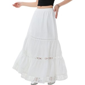Women's Boho Maxi Skirt - Flowy Flared Ruffle Design for Summer & Going Out Outfits Pure White - 1 of 4