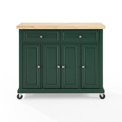 Emerald Green Birch Wood Kitchen Island Cart with Storage
