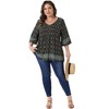 Women's Plus Size Bohe Floral Print V Neck 3/4 Sleeve Dressy Casual Work Tunic Blouses - Agnes Orinda - 3 of 4