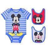 Disney Baby's Character Printed 3 Piece Coordinates, Graphic Printed Bodysuit and Bibs Set for infant