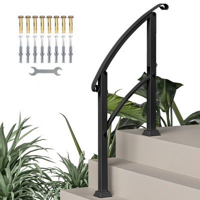 Outsunny 1-3 Step Handrails for Outdoor Steps, Outdoor Stair Railing with Installation Kit, Metal Handrail for Concrete Steps, Porch, Deck