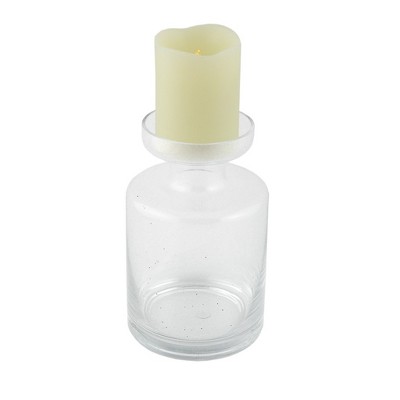HomeRoots 8" Clear Glass Centerpiece Pillar Candle Holder With Candle