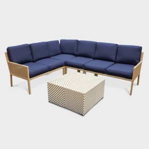 Leisure Made Riviera 5pc Wicker Sectional in Navy Fabric - 1 of 4