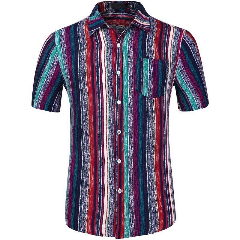 Lars Amadeus Men's Button Down Short Sleeve Casual Vertical Multicolor Shirt, 1 of 7