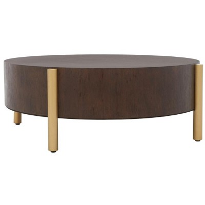 Diangela Round Dark Oak and Gold Coffee Table with Veneer Top