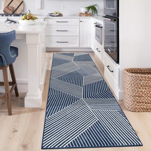 Large Dining Room Rug Striped Bedroom Carpet with Non-Slip Backing, Stain-Resistant Soft Low Pile Floor Rug, Foldable Geometric Indoor Mats - 1 of 4