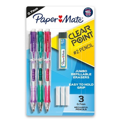 Paper Mate Clear Point 3pk #2 Mechanical Pencils with Eraser & Refill 0.7mm Assorted Colors