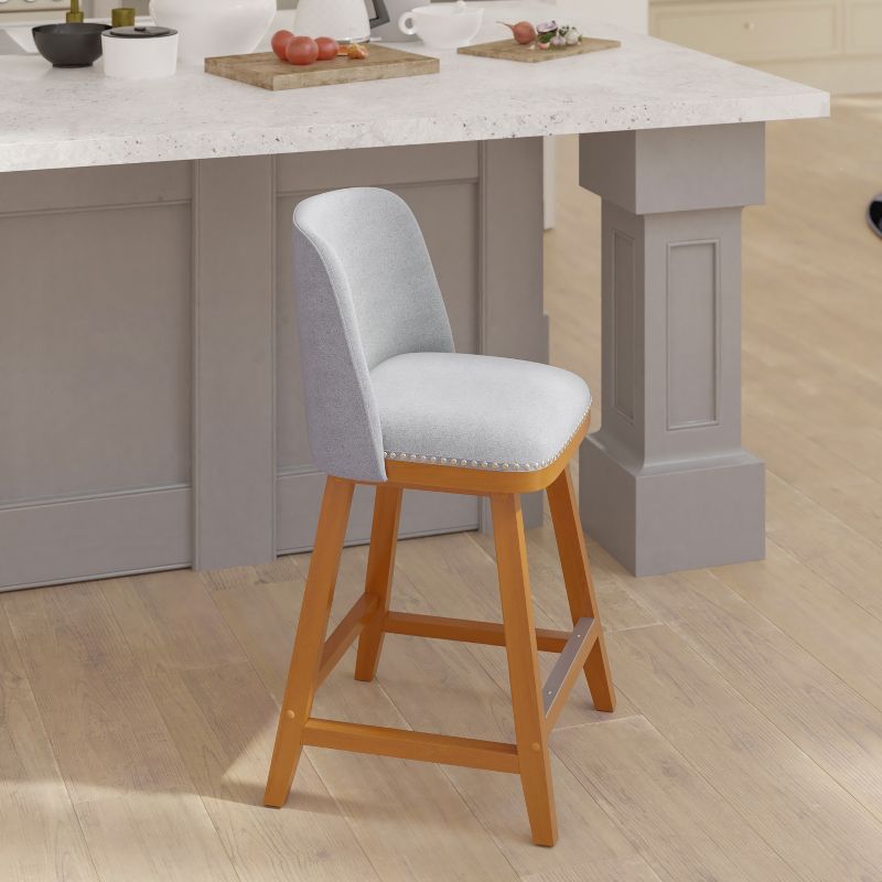 Emma and Oliver Upholstered Mid-Back Stools with Nailhead Accent Trim & Wood Frames, 4 of 6