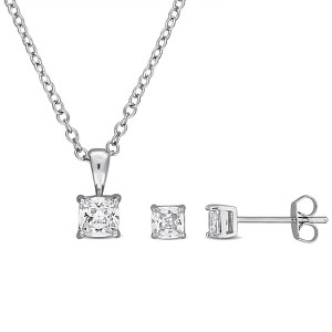 EVERLY JEWELRY | Brass 3 4/5 CT TW Cushion-Cut Cubic Zirconia Stud Earrings and Pendant with Chain Set- 18 in - 1 of 3