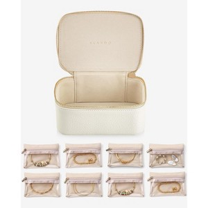 Travel Jewelry Organizer with 6 Clear Velvet Bags, Portable Zipper Pouch Case for Women, Green - 1 of 4