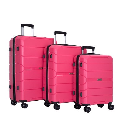 FURNIinspire Bag and Luggage Sets Stylish Hard Shell Suitcase Set 3 Piece Luggage with Spinner Wheels Travel Business, Pink, 18.7"*12.2"*30.51"