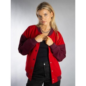 Jess by Meiko Women's Color-Blocked Snap Button Crew Neck Long Sleeve Varsity Jacket - 1 of 4